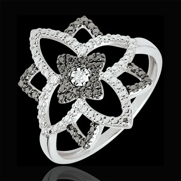 Anillo Destino - Flor de Luna - oro blanco 9 quilates y diamantes