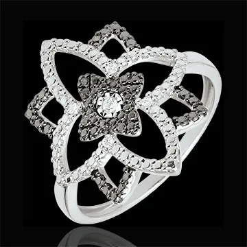 Anillo Destino - Flor de Luna - oro blanco 9 quilates y diamantes