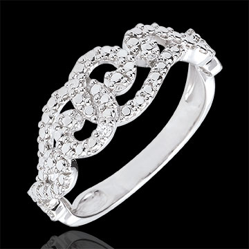 Anello Destino - Arabeschi Intrecciati - Oro bianco - 18 carati - 2 Diamanti