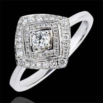 Anello di Fidanzamento Destino - Doppio Halo Geometrico - oro bianco 18 carati e diamanti