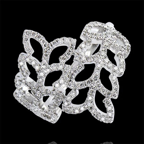 Anillo Destino - Hojas de Sauce - oro blanco de 18 quilates y diamantes