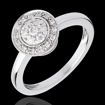 Anillo Botón de Oro Destino - oro blanco empedrado 18 quilates 