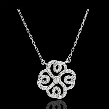 Collar Destino - Trébol Arabesco - oro blanco 9 quilates y diamantes