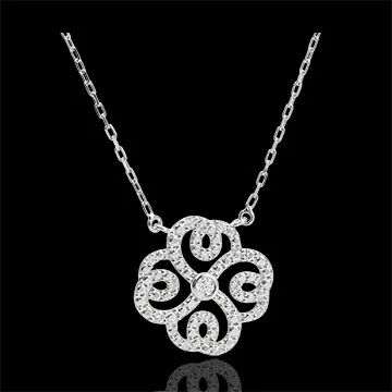Collar Destino - Trébol Arabesco - oro blanco 9 quilates y diamantes