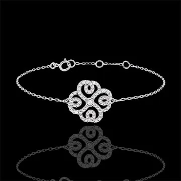 Pulsera Solitario Destino - Trébol Arabesco - oro blanco 9 quilates y diamantes
