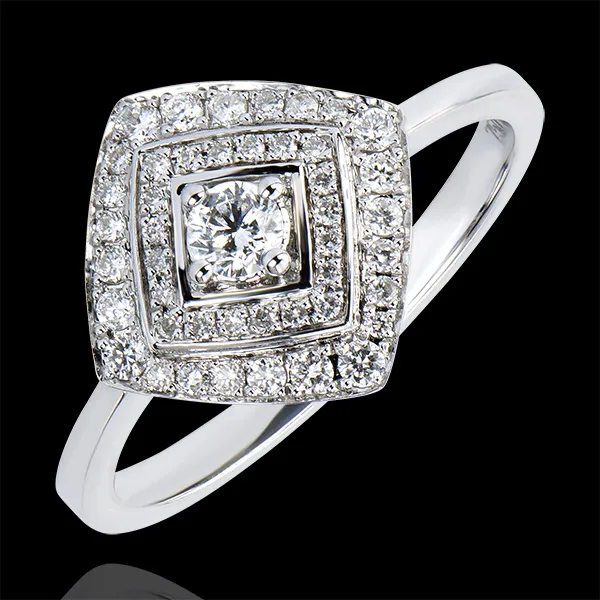 Anillo de Compromiso Destino - Doble Halo Geométrico - oro blanco de 18 quilates y diamantes