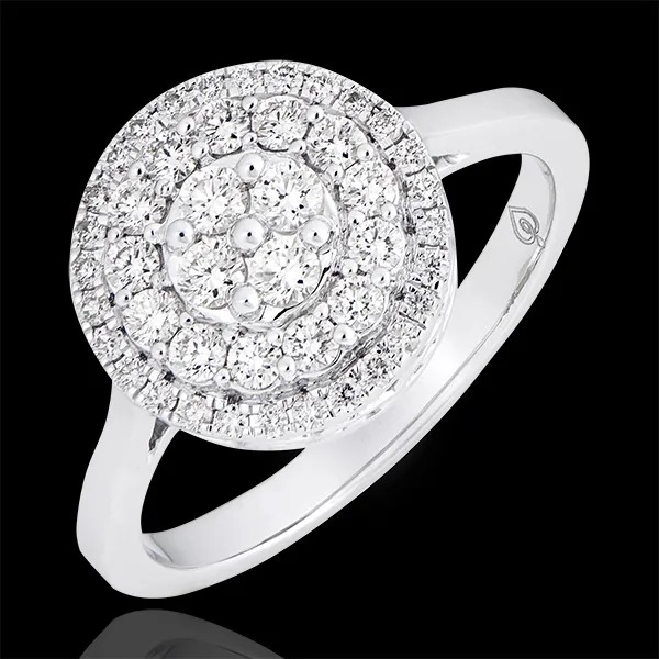 Anillo de compromiso Destino - Doble halo - oro blanco de 18 quilates y diamantes