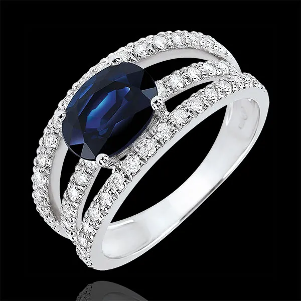Anillo de compromiso Destino - Duquesa - oro blanco 18 quilates - zafiro y diamantes 1.7 quilates