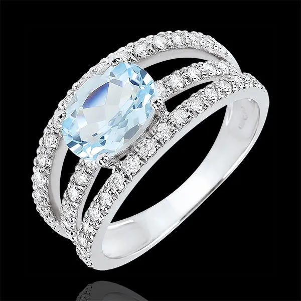 Anillo de compromiso Destino - Duquesa - oro blanco 18 quilates - topacio y diamantes 1.5 quilates