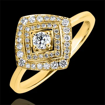 Verlovingsring Destiny - Geometrische dubbele halo - 18 karaat geelgoud met diamanten