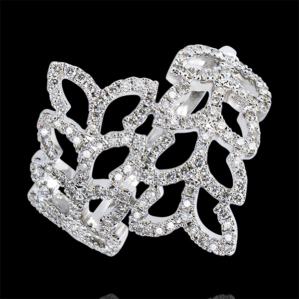 Destiny Ring - Willow leaves - white gold 9 carats and diamonds