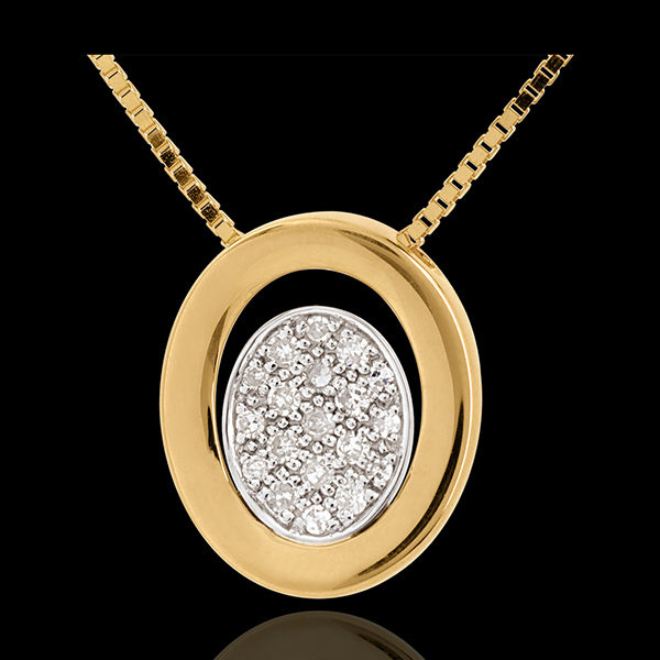 Diamant Collier Medaillon in Gelbgold - 19 Diamanten