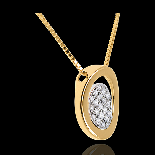 Diamant Collier Medaillon in Gelbgold - 19 Diamanten