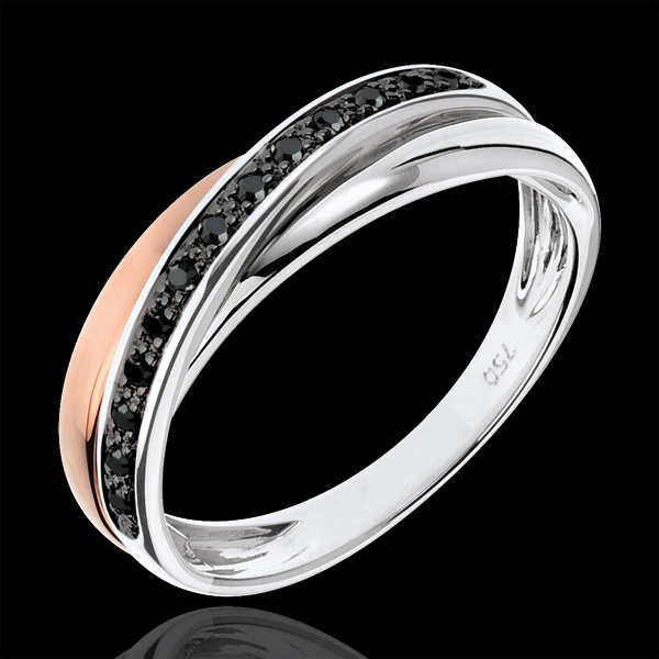 Diamond Saturn Ring - black diamonds, Pink and White gold - 9 carat