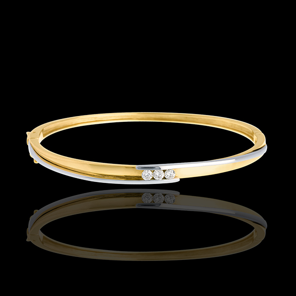 Diamond trilogy bangle/bracelet yellow gold-white gold - 0.24 carat - 3 diamonds