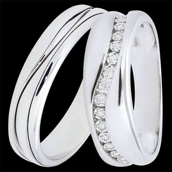 Duo de alianzas Amour – Oro blanco y diamantes – 18 quilates
