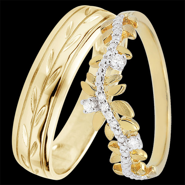 Dúo de alianzas Jardin Enchanté – Oro amarillo y diamantes – 18 quilates