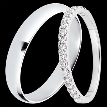 Dúo de alianzas Pure & Bettina - Oro blanco y diamantes - 18 quilates