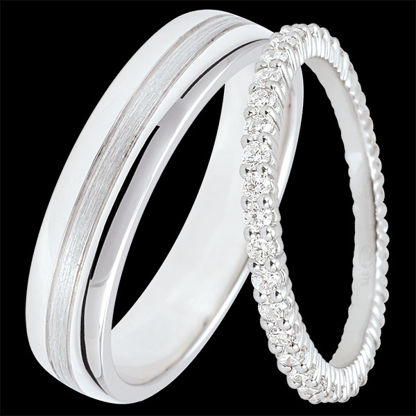 Dúo de alianzas Star & Radieuse – oro blanco y diamantes – 18 quilates