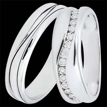 Duo d'alliances Amour- or blanc & diamants - 9 carats