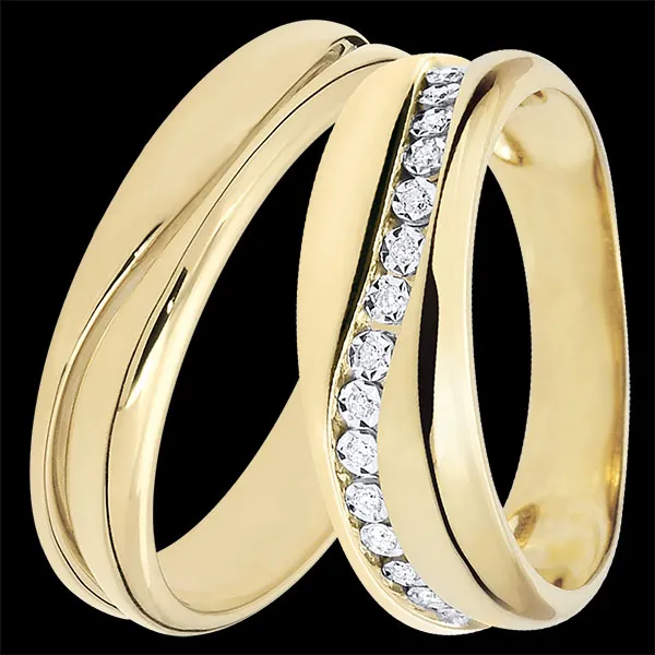 Duo d'alliances Amour- or jaune & diamants - 9 carats
