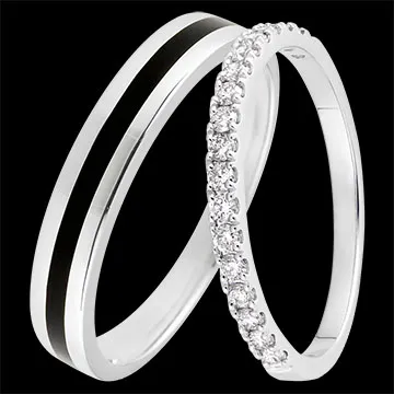 Duo d'alliances Clair Obscur & Bettina - or blanc et laque & or blanc et diamants - 18 carats