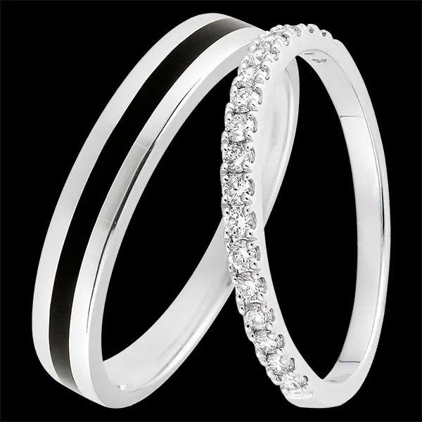 Duo d'alliances Clair Obscur & Bettina - or blanc et laque & or blanc et diamants - 18 carats
