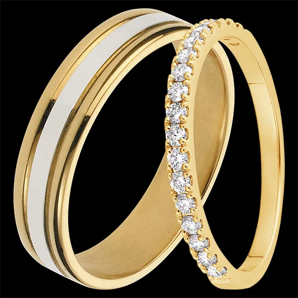 Duo d'alliances Esther & Bettina - or blanc et jaune & or jaune et diamants - 18 carats