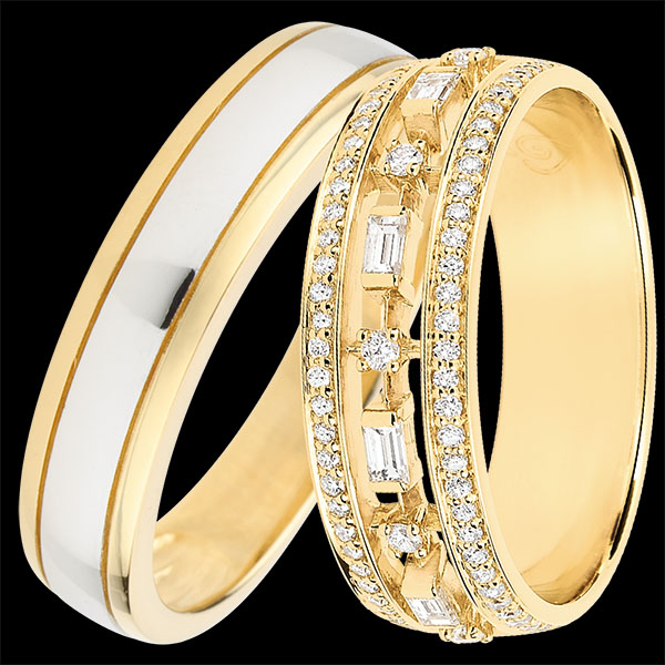 Duo d'alliances Horizon & Petite Impératrice- or jaune et or blanc & or jaune et diamants