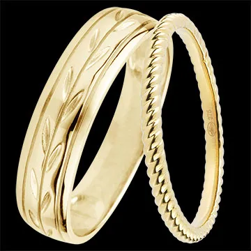 Duo d'alliances Jardin Enchanté - or jaune & diamants - 18 carats