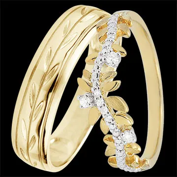 Duo d'alliances Jardin Enchanté - or jaune & diamants - 9 carats