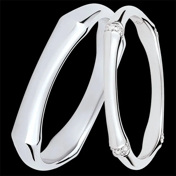 Duo d'alliances Jungle Sacrée- or blanc & diamants - 9 carats