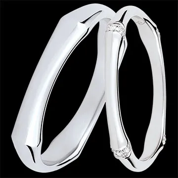 Duo d'alliances Jungle Sacrée- or blanc & diamants - 9 carats
