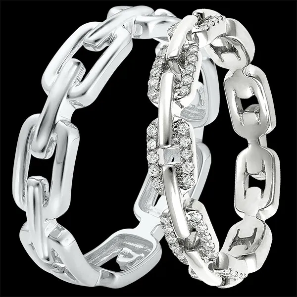 Duo d'alliances Maillon Cubain - or blanc & diamants - 9 carats