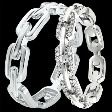 Duo d'alliances Maillon Cubain - or blanc & diamants - 9 carats