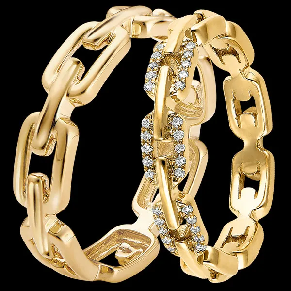 Duo d'alliances Maillon Cubain - or jaune & diamants - 9 carats