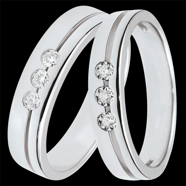 Duo d'alliances Olympia- or blanc & diamants - 9 carats
