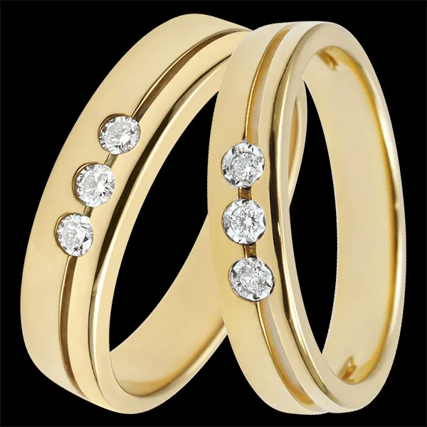 Duo d'alliances Olympia- or jaune & diamants - 9 carats