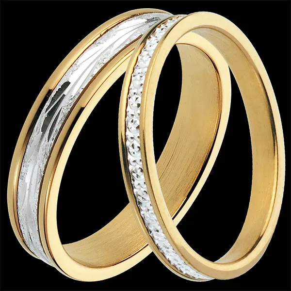 Duo d'alliances Promesse - or blanc et jaune - 18 carats