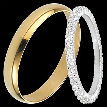 Duo d'alliances Pure & Radieuse- or jaune & or blanc et diamants - 18 carats