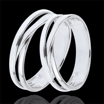 Duo d'alliances Saturne Trilogie variation - or blanc - 9 carats