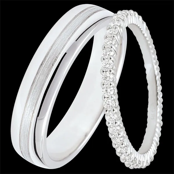 Duo d'alliances Star & Radieuse- or blanc & diamants - 9 carats