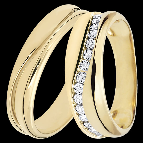 Duo Amour trouwringen – geelgoud & diamanten – 9 karaat