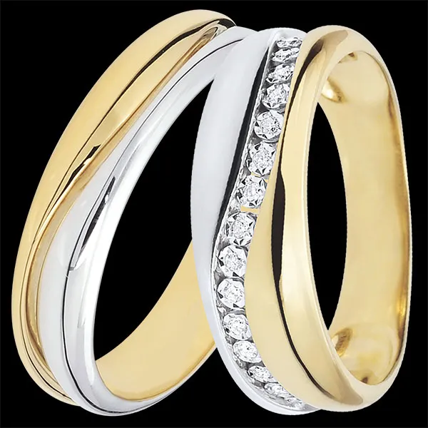 Duo di fedi Amour - oro giallo e bianco & diamanti - 18 carati