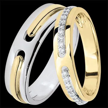 Duo di fedi Promesse – Oro giallo e bianco & diamanti – 9 carati