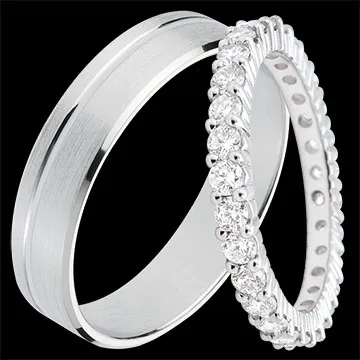 Duo di fedi Pure & Origine – Oro bianco e diamanti – 18 carati