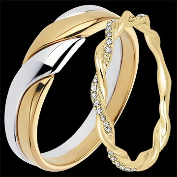 Duo fedi Attraction & Olympe – oro giallo e bianco & oro giallo con diamanti – 18 carati