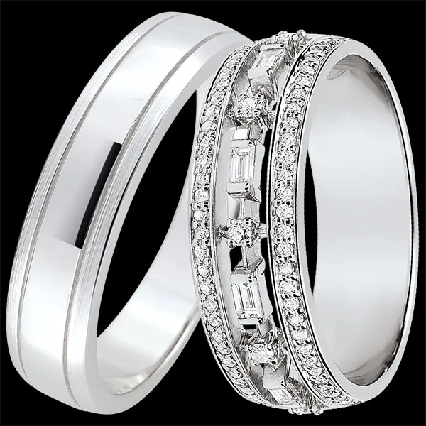 Duo obrączek Horizon & Petite Impératrice – białe złoto i diamenty – 18 karatów