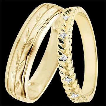Duo obrączek Jardin enchanté – złoto żółte i diamenty – 18-karatowe