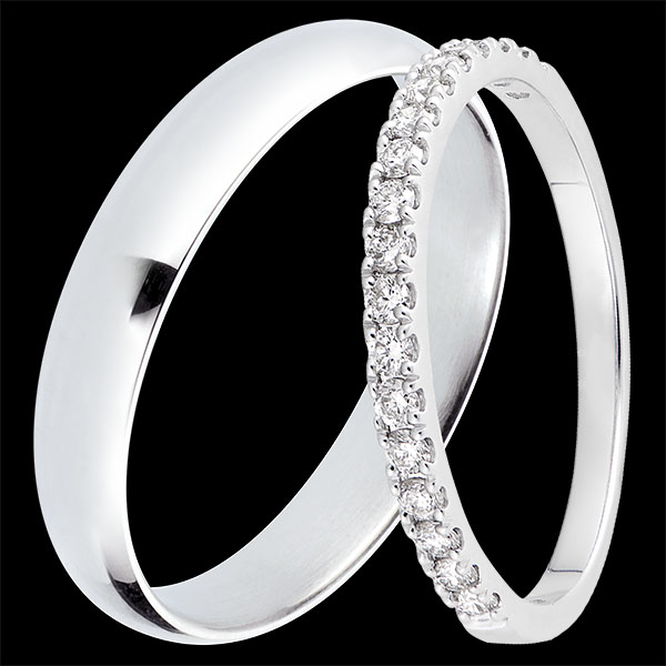 Duo obrączek Pure & Bettina – białe złoto i diamenty – 18 karatów